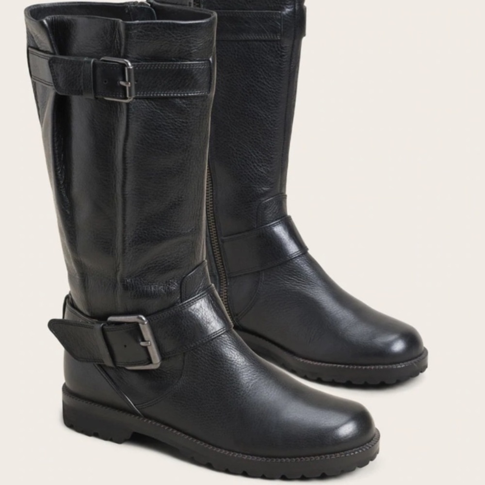 Gentle Souls by Kenneth Cole Buckled Up Riding Black Leather Moto Lug So…